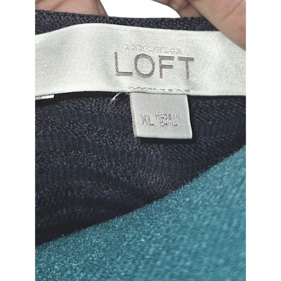 LOFT XL Navy Blue Sweater Rayon Stripe Semi Sheer Long Tunic Transitional Piece - Picture 2 of 6